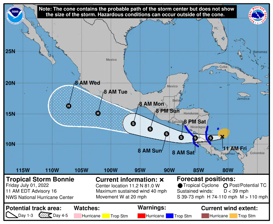  Tropical Storm Bonnie forms and is a barrelling toward Central America