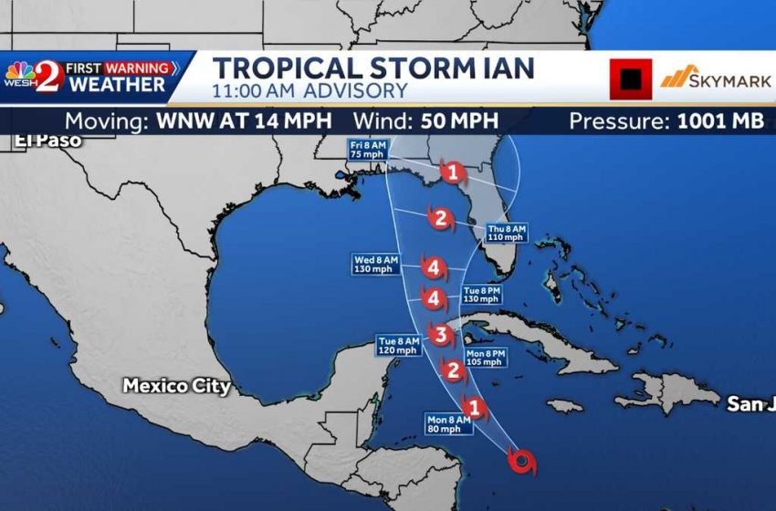  Tropical Storm Ian forecast to become hurricane Sunday as it heads towards Florida
