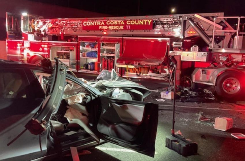  1 dead, 5 injured including firefighters when Tesla slams into fire truck on I-680